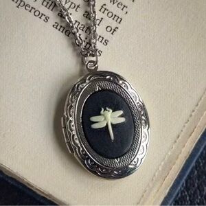 Elegant Silver Dragonfly Locket Necklace